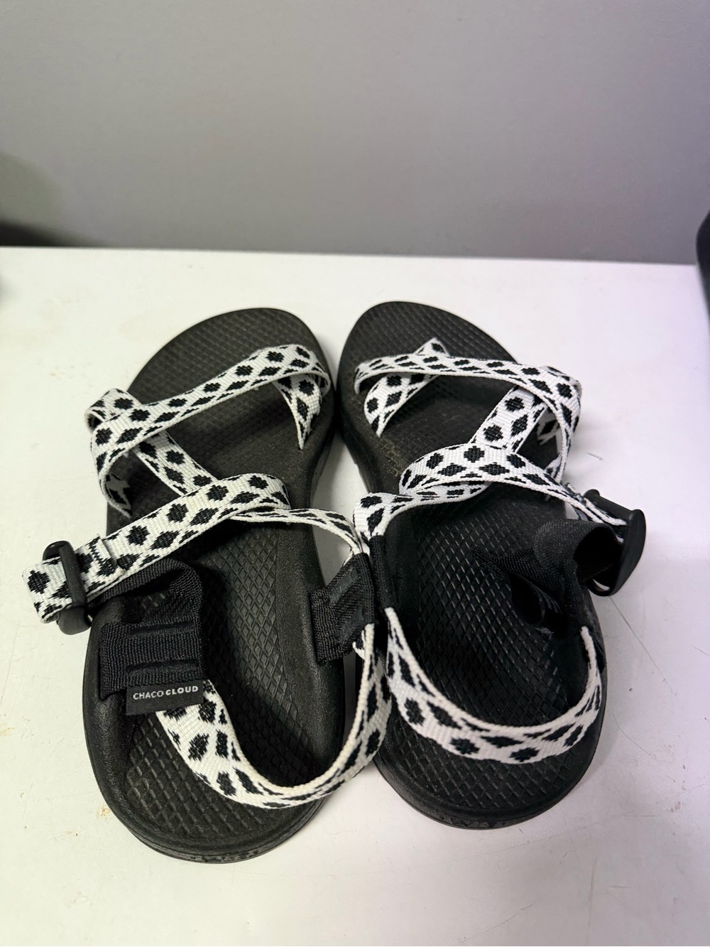Chaco Black Sandals with White Patterned Straps